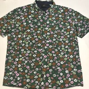 JEFF Mens Green Floral Button Down